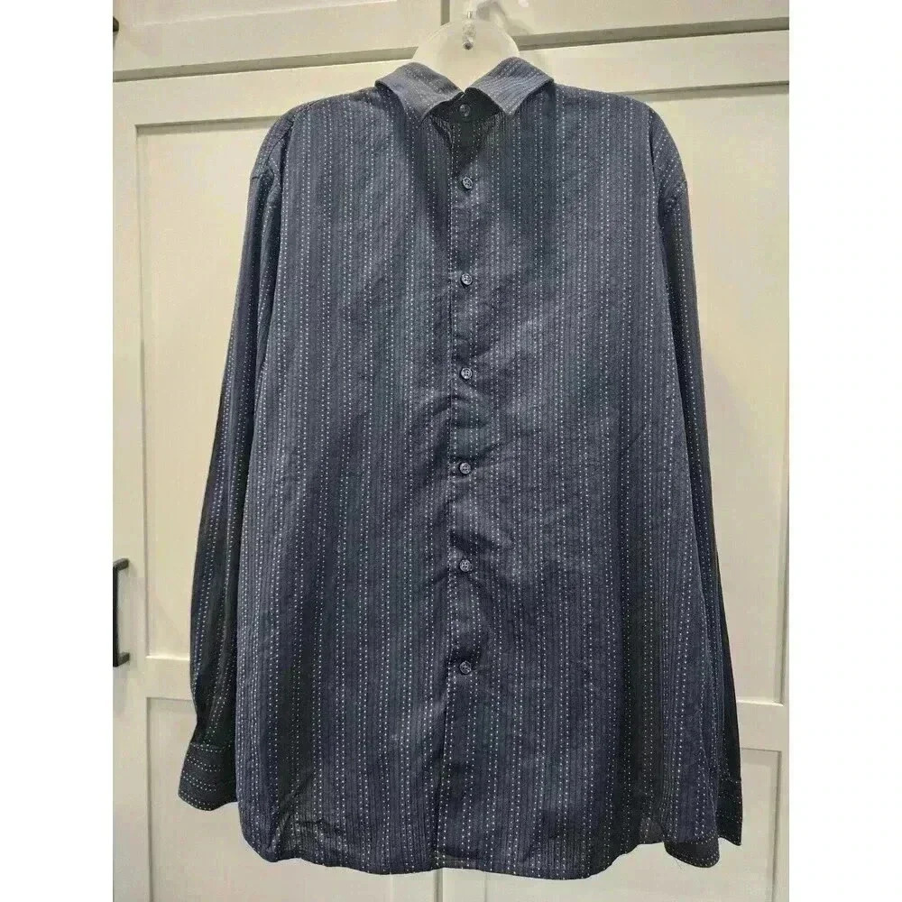 Perry Ellis Men’s Button Shirt, Long Sleeves Navy Blue White XL